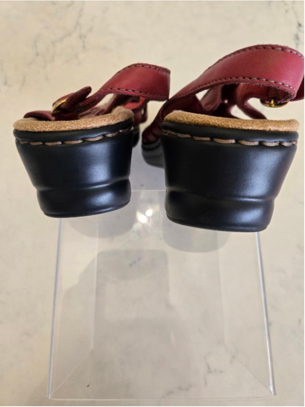 Clarks Red Leather Bendables Lexi Marigold Wedge Sandals Size 6.5 - Picture 8 of 12